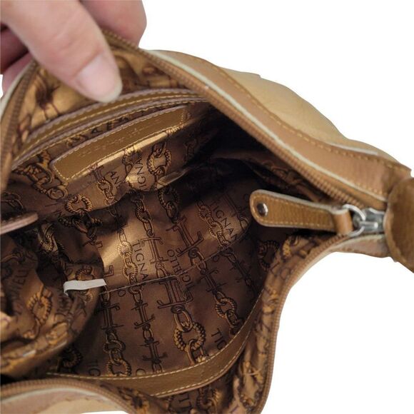 Tignanello Vegan Faux Leather Neutral Color Blocked Zip Crossbody Bag Medium - Picture 11 of 12